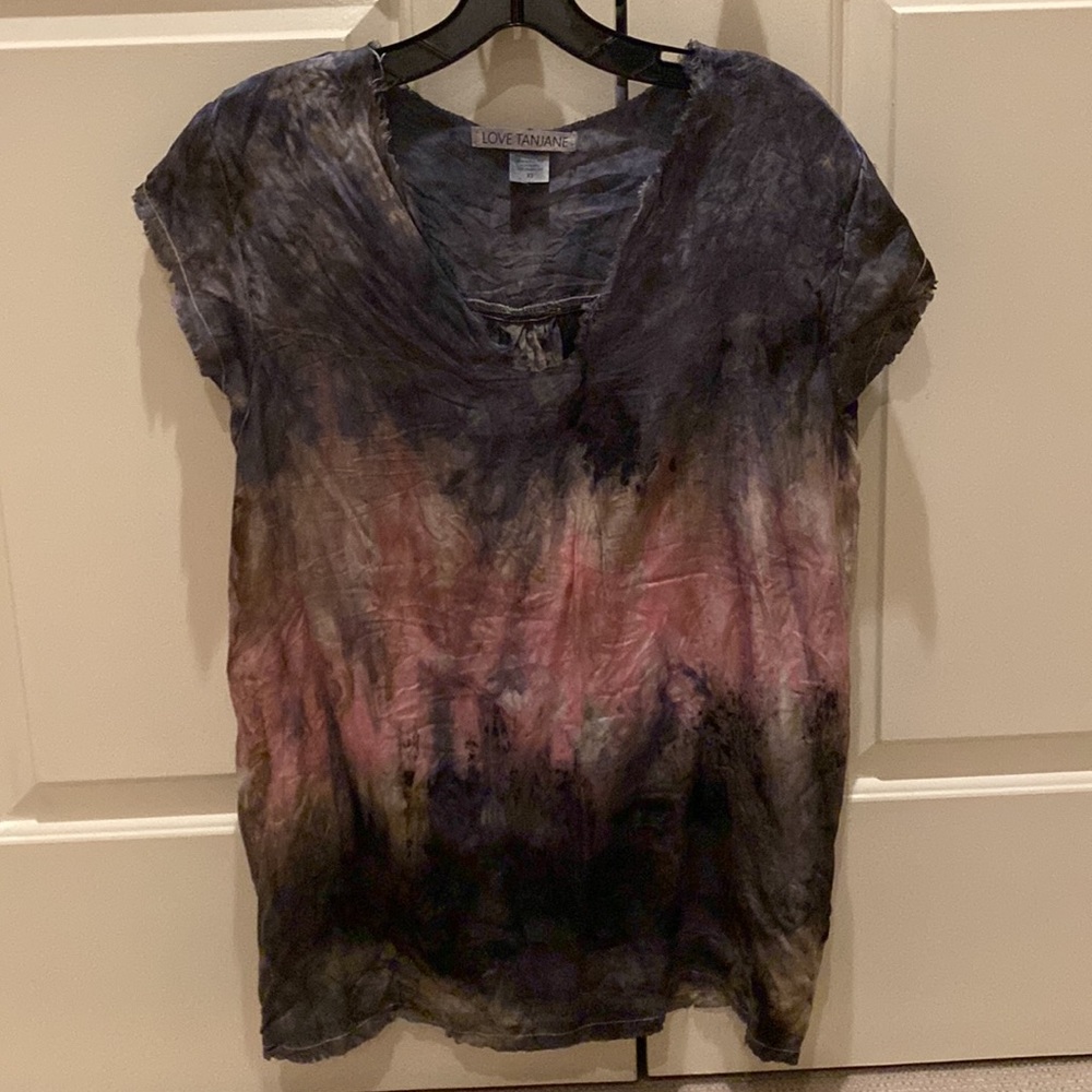 Love Tanjane Pink and Purple Silk Tie Dye Distressed Top - Picture 6 of 9